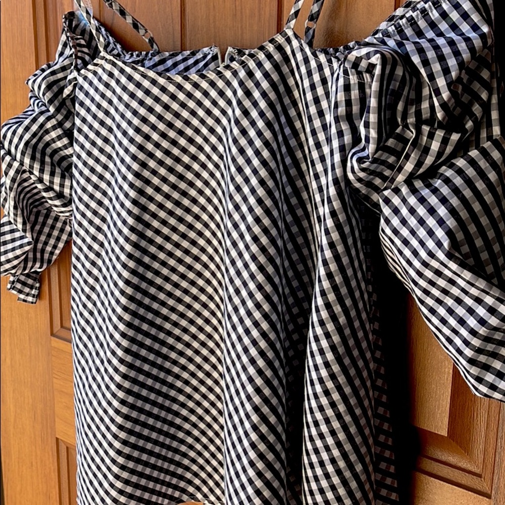 Plaid Cold Shoulder Blouse